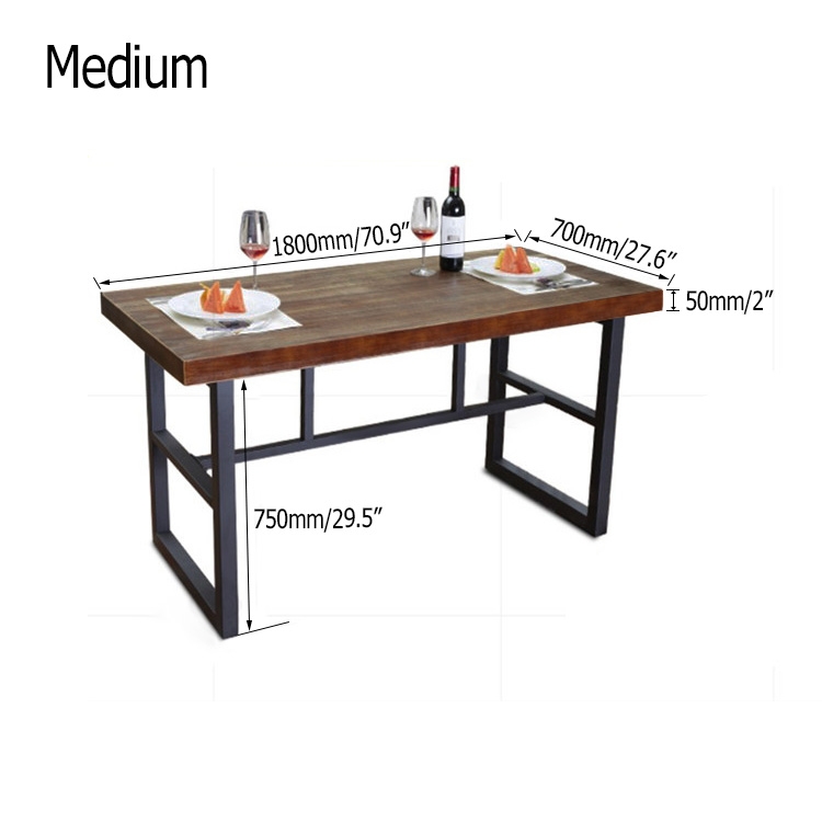 Vintage Rustic Solid Wood and Metal Dining Table Large Rectangular Table with Thick Top in Black window image