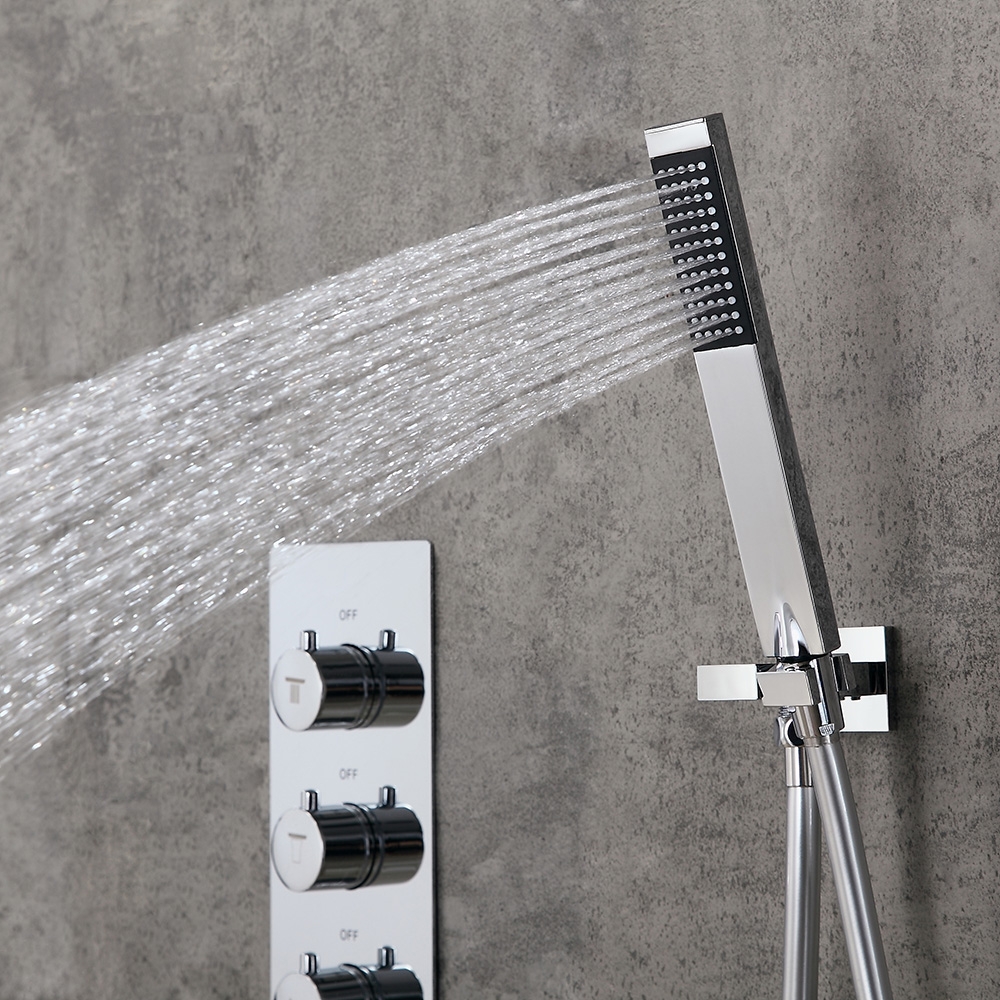 Contemporary Stylish Rain & Waterfall Wall Mount Shower System with Handhled Shower 4-Function Standard Shower Mixer Valve Polished Chrome window image