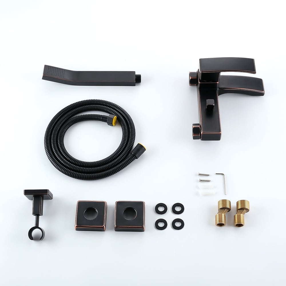 Modern 1-Handle Antique Black Wall-Mount Tub Filler Faucet with Flexible Hand Shower Solid Brass window image