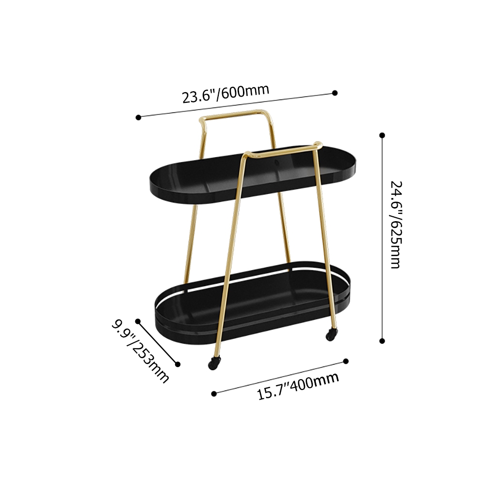Modern Metal Shelving Freestanding with 2 Shelf & 4 Wheels End Table Black&Gold window image