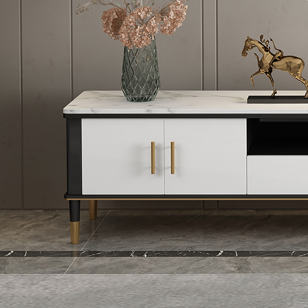 Modern TV Stand Sintered Stone Top Entertainment Center with 4 Doors & 1 Drawer in Small window image