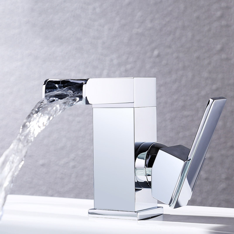 Mero Waterfall One Hole Bathroom Sink Faucet Chrome with Single Handle Solid Brass window image