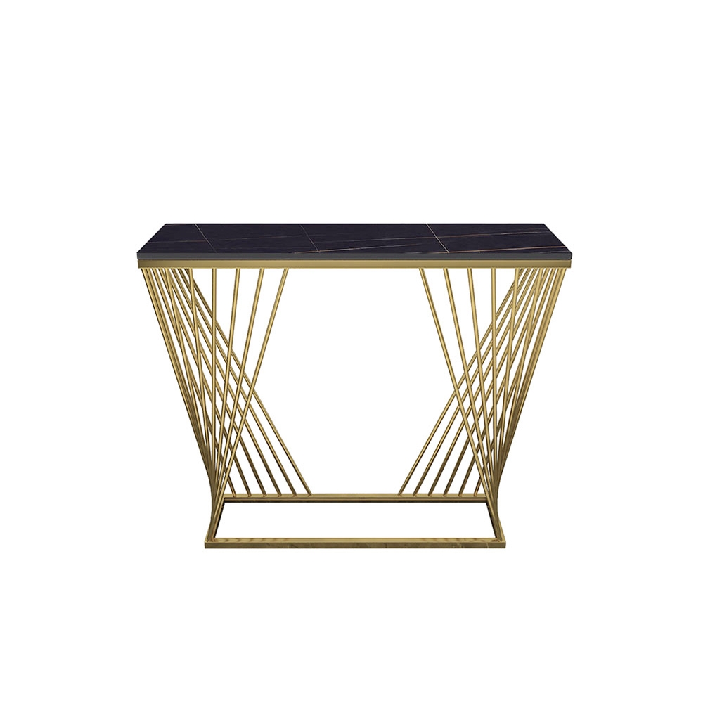 Black Rectangular Narrow Console Table Modern Sintered Stone Accent Table Metal in Gold window image