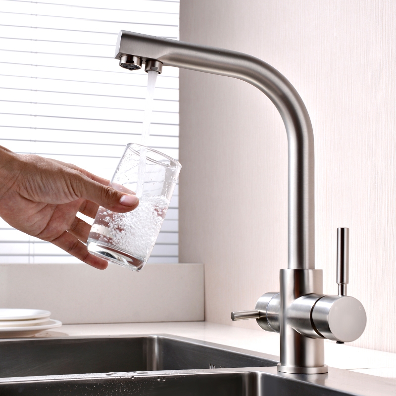 Brewst Modern Brushed Nickel 2-Handle Kitchen Sink Faucet with Filtered Water Spout Solid Brass window image