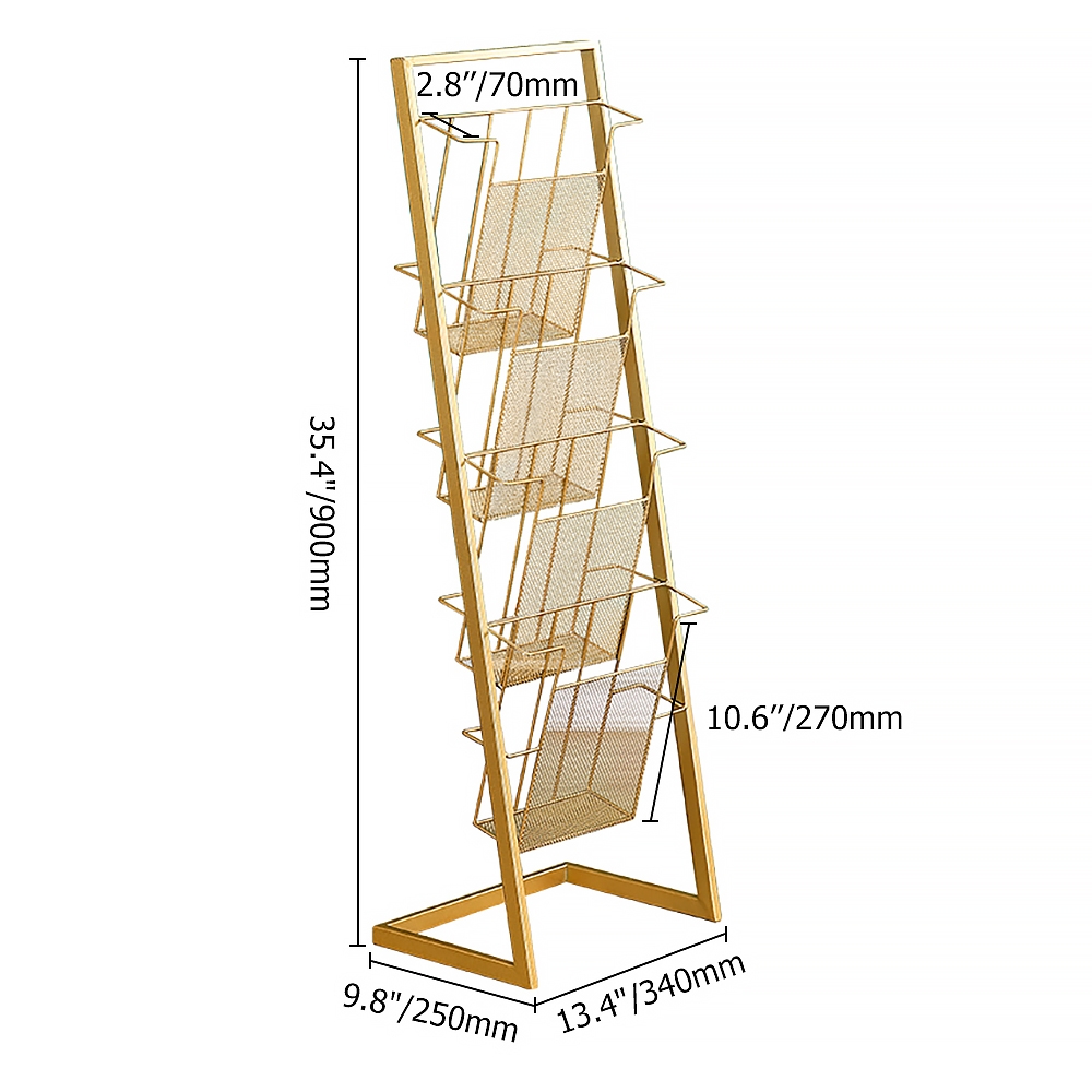 35" Gold Modern Freestanding Bookcase with 4-Tier Shelf for Book or Magazine window image