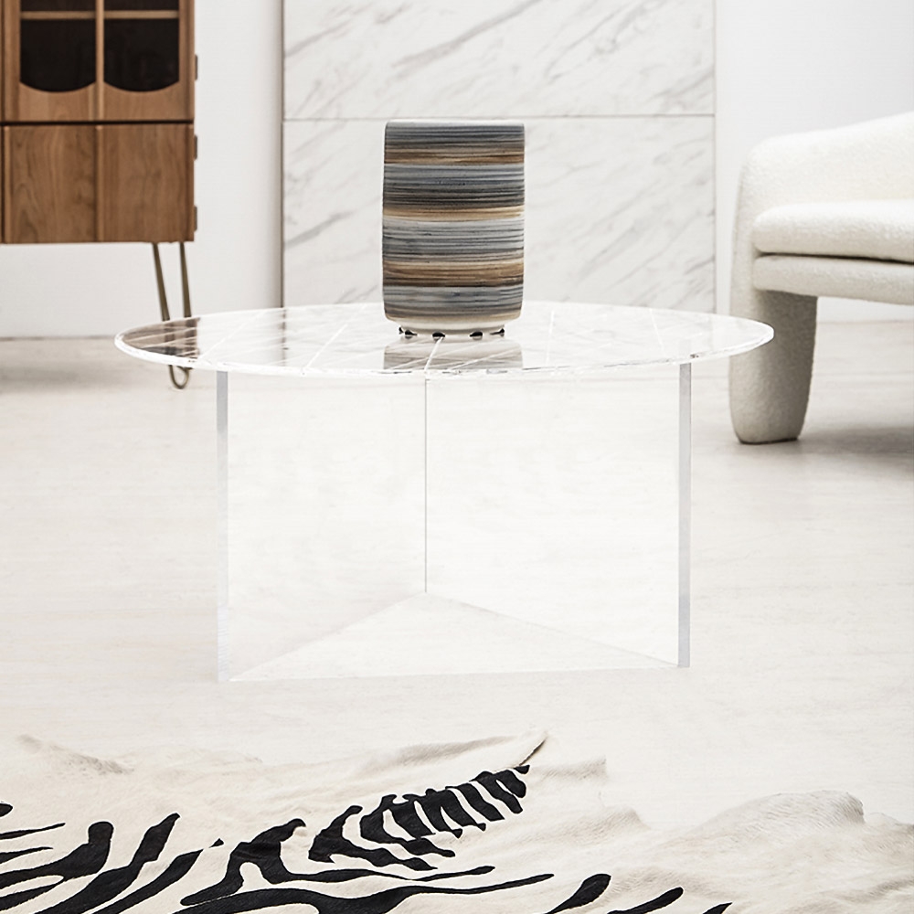 Acrylic End Table Clear Round Coffee Table Modern Accent Table Lucite Coffee Table window image