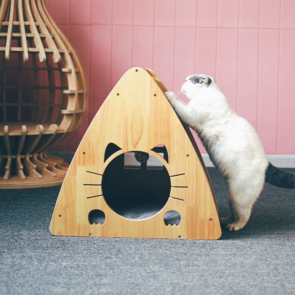 540mm Triangle Cat Bed Portable Cat Cave with Crawl Scratch window image