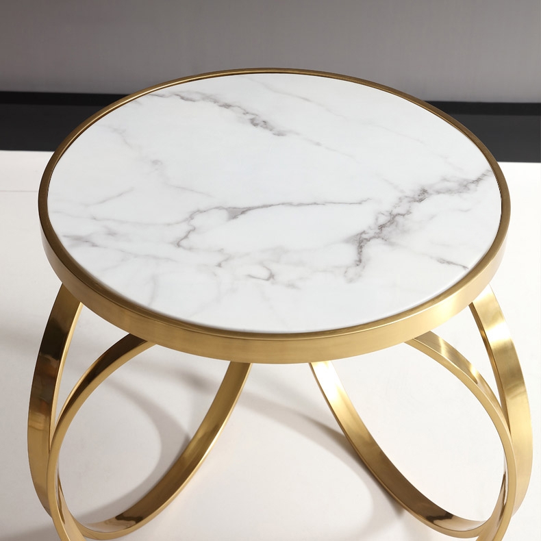Marble End Table Modern Faux Marble Round Side Table Gold Stainless Steel window image