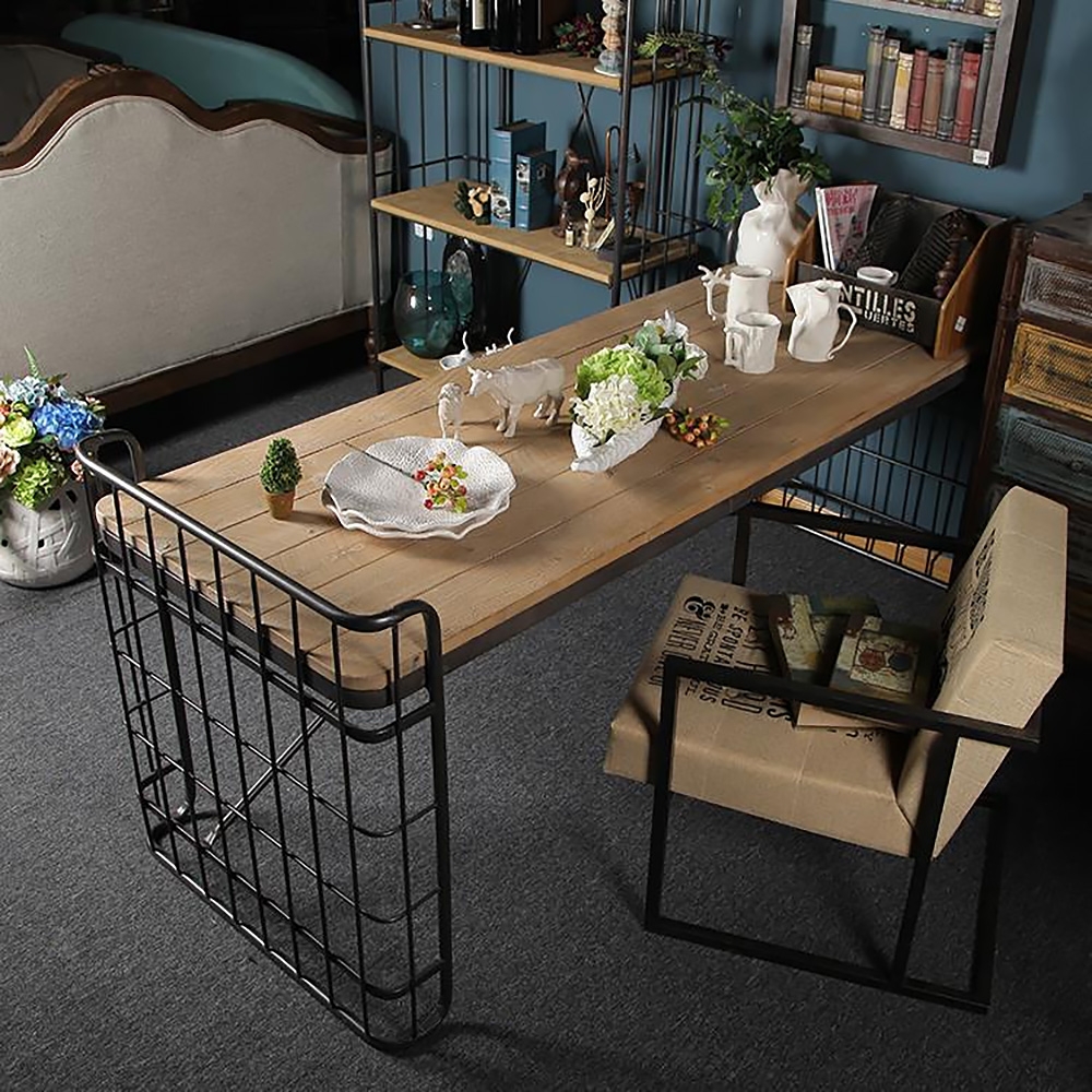 Industrial Loft Vintage Rectangular Writing Desk Office Desk Metal in Black Finish window image