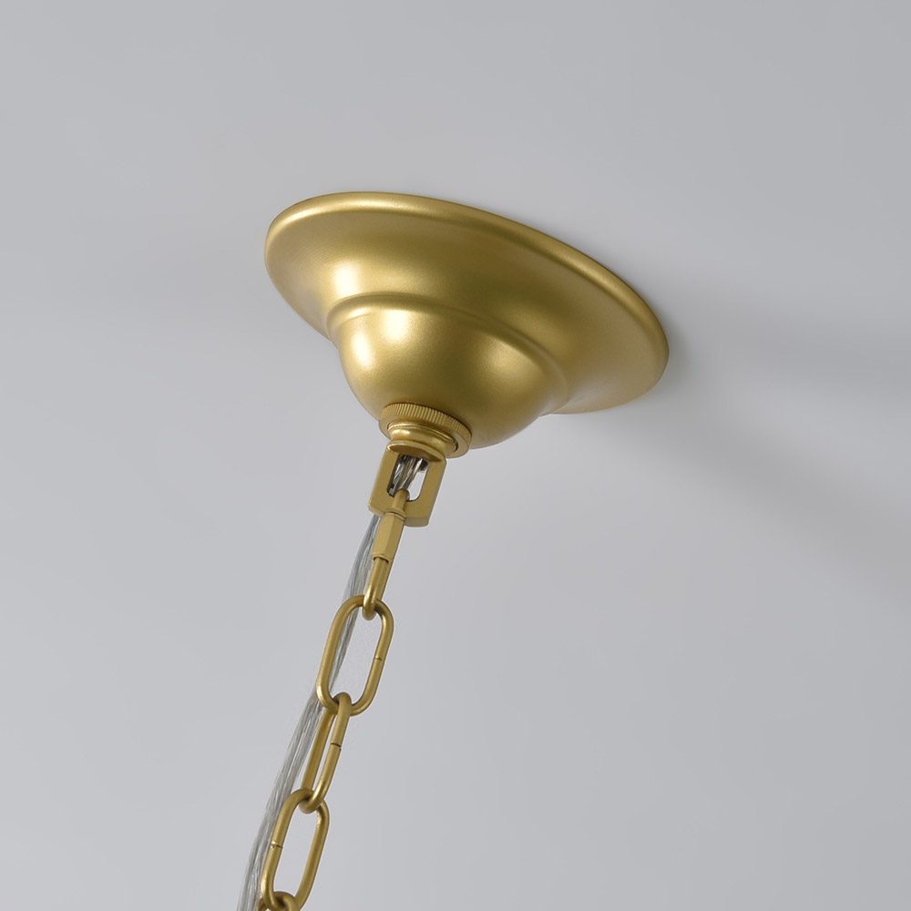 Elegante Lámpara Colgante con Cuentas de Cerámica Blanca Cremosa, 4 luces, Detalles en Metal Dorado Imagen de ventana