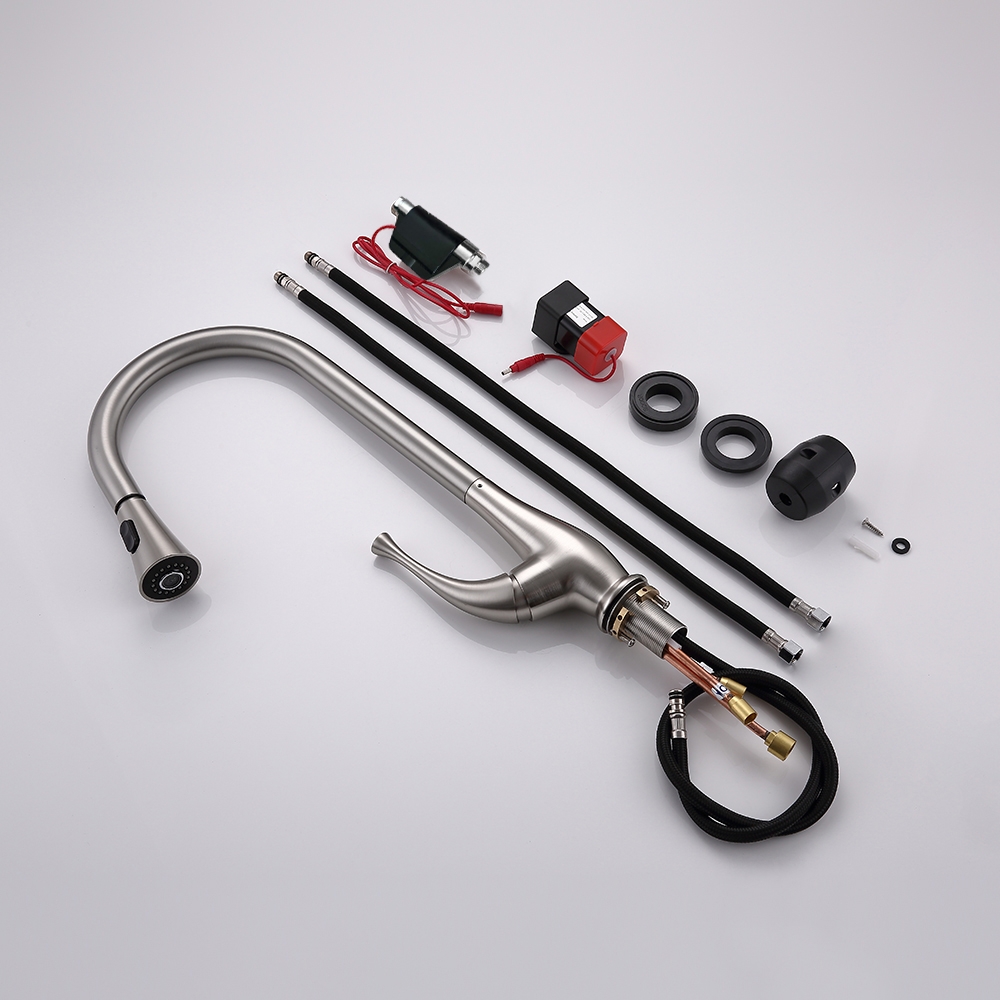 Modern Touch Pull Out Kitchen Faucet Brushed Nickel Single Handle Dual Function Faucet window image