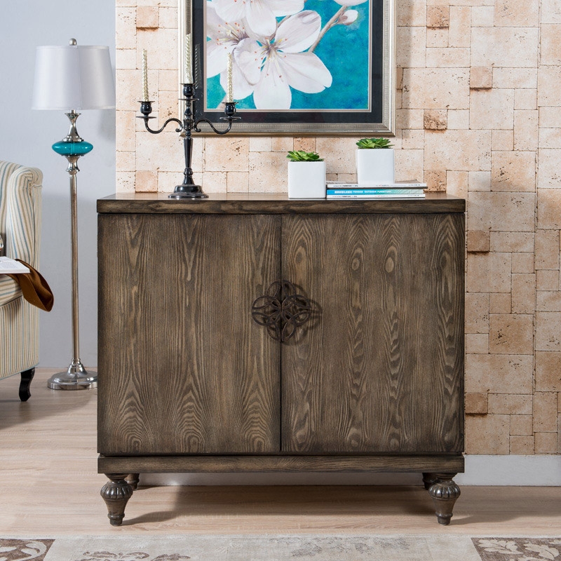 Vintage Retro Sideboard 2 Doors Accent Cabinet Solid Wood Cabinet with Adjustable Shelf window image