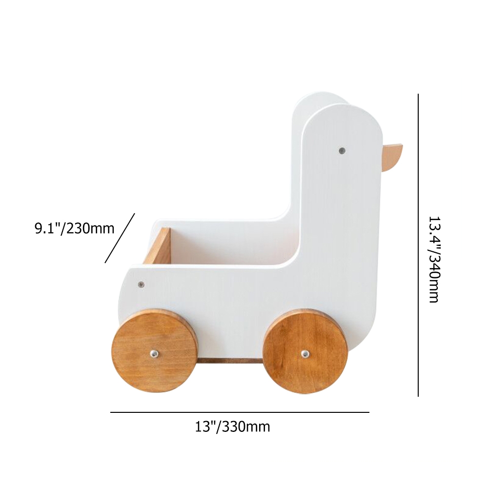 White Cute Duck-Shaped Storage Box Pine Wood with 4 Wheel 13"