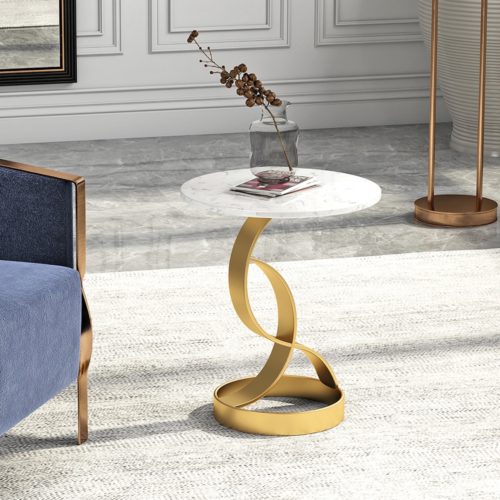 Black Round End Table with Marble Tabletop Side Table Metal window image