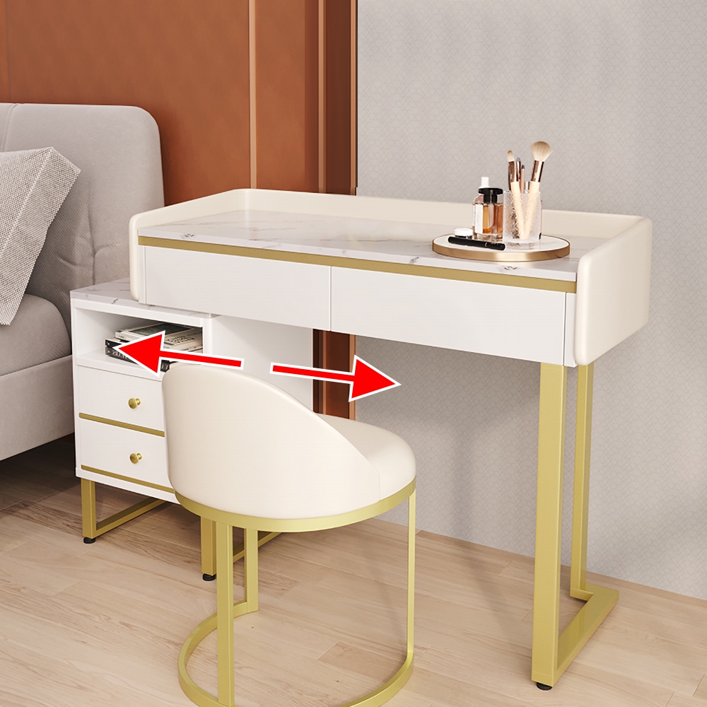 White Modern Dressing Makeup Vanity Expandable Dressing Table with Cabinet window image