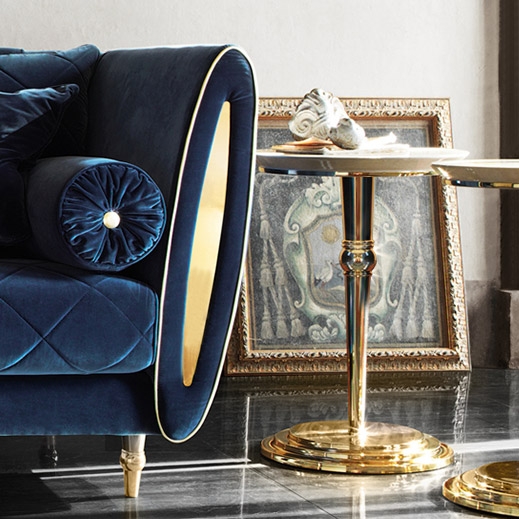 Modern Blue Velvet Upholstered Sofa 3-Seater Sofa Luxury Sofa with Pillows Solid Wood Frame Gold Legs window image