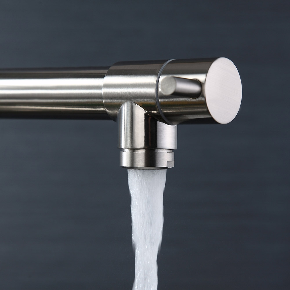 Commercial Dual-Function 1-Lever Pull Down Sprayer Pre-Rinse Kitchen Faucet Brushed Nickel window image
