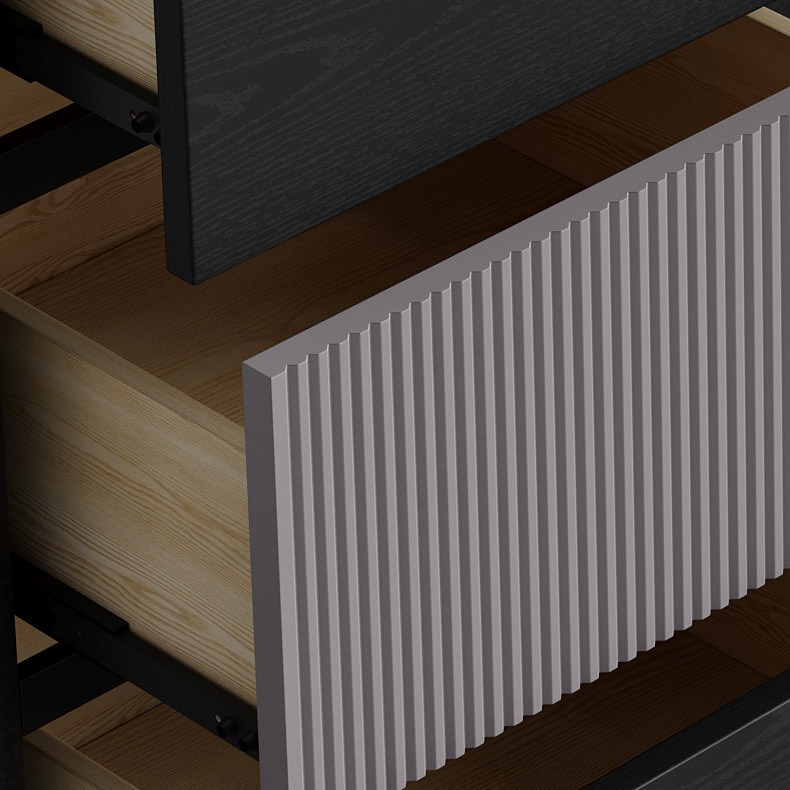 Zwart dressoir buffetkast met 3 lades met plank en vouwdeur Vensterafbeelding