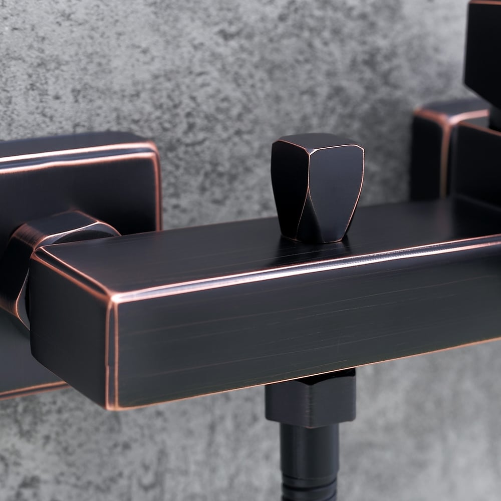 Modern 1-Handle Antique Black Wall-Mount Tub Filler Faucet with Flexible Hand Shower Solid Brass window image