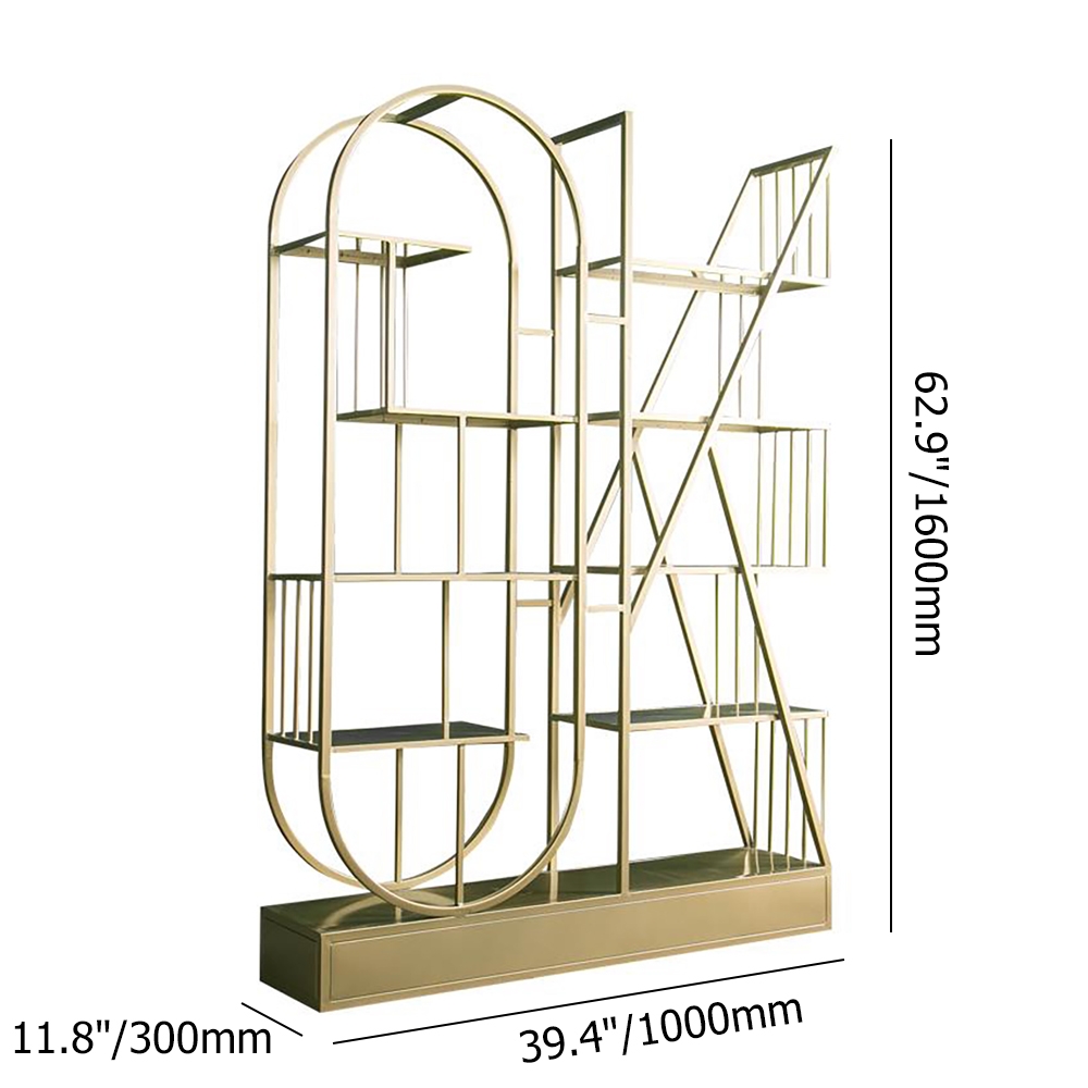 62" Modern 'OK' Freestanding Etagere Bookshelf in Golden Metal window image