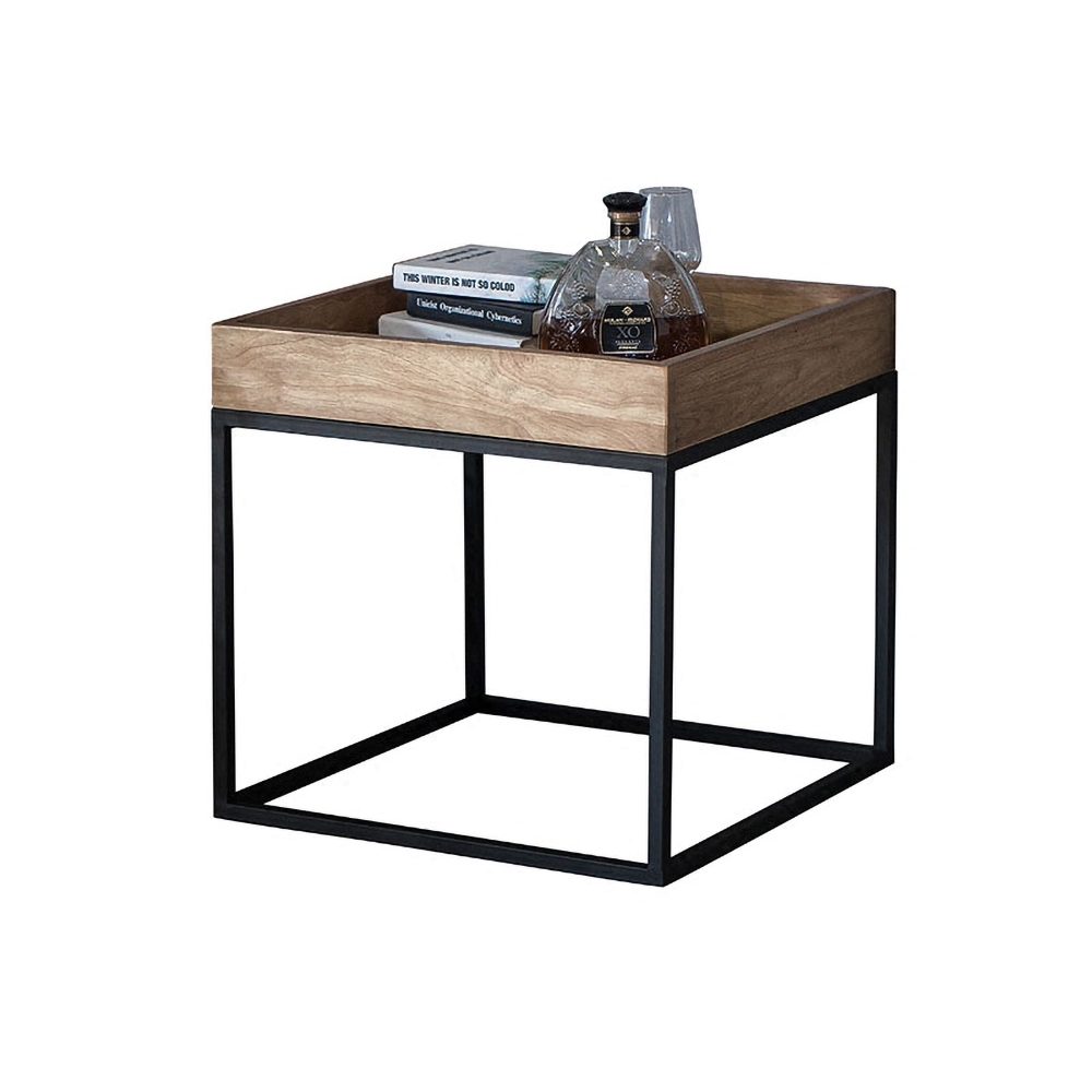 Rustic End Table Wood and Metal Side Table with Tray Top Industrial window image