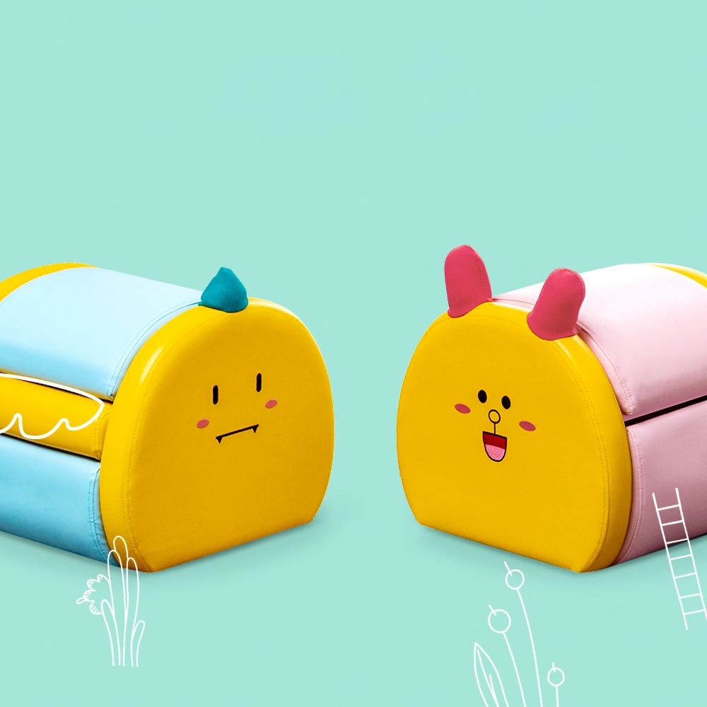 Foldable Kids Chair Yellow PU Leather Upholstery Storage Chair window image