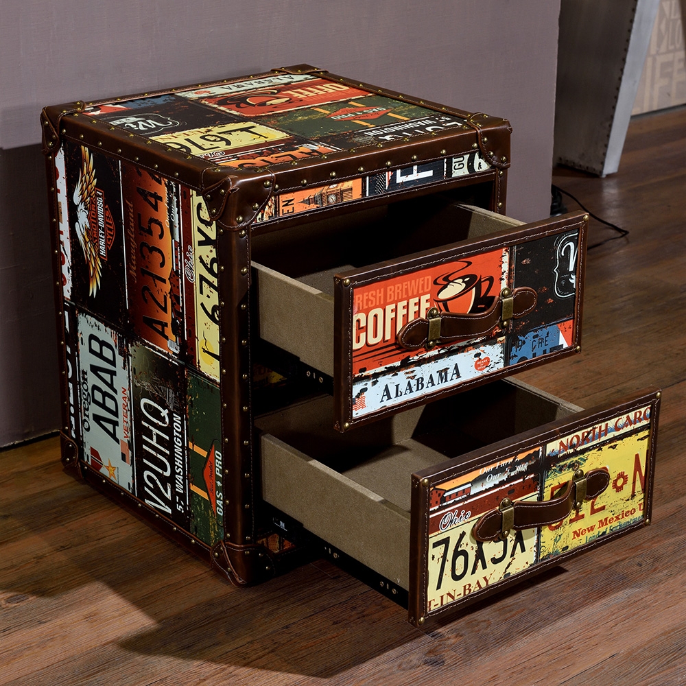 Modern Rectangular End Table with Drawers Side Table window image