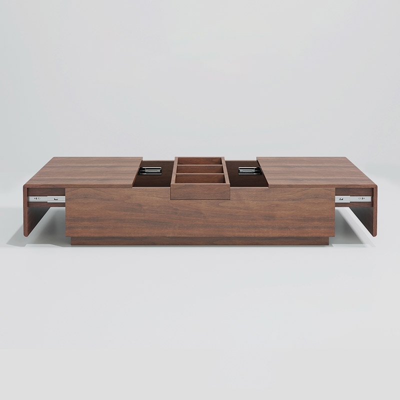 Coffee Table with Storage Wood Coffee Table with Tray Rectangular Coffee Table Mid-Century Walnut Accent Table window image