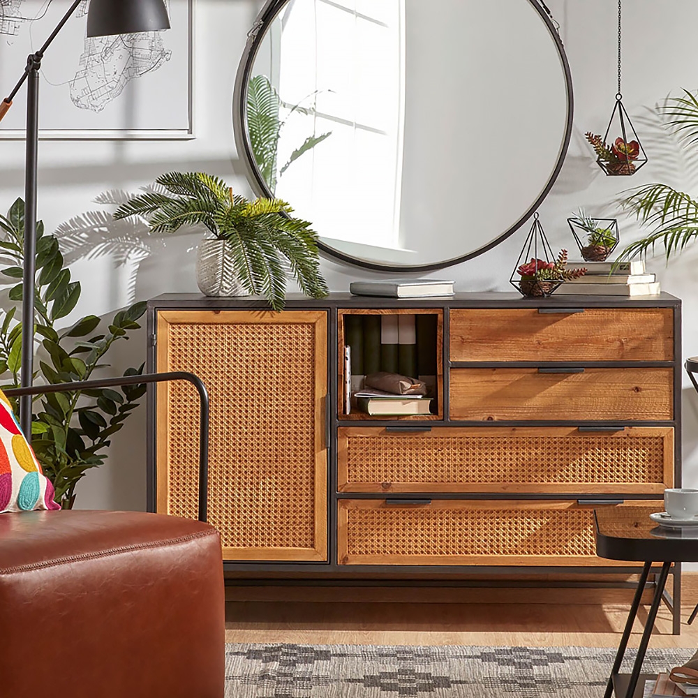 1200mm Rattan Sideboard Buffet with 4 Drawers & 1 Door Kitchen Cabinet of Drawers window image