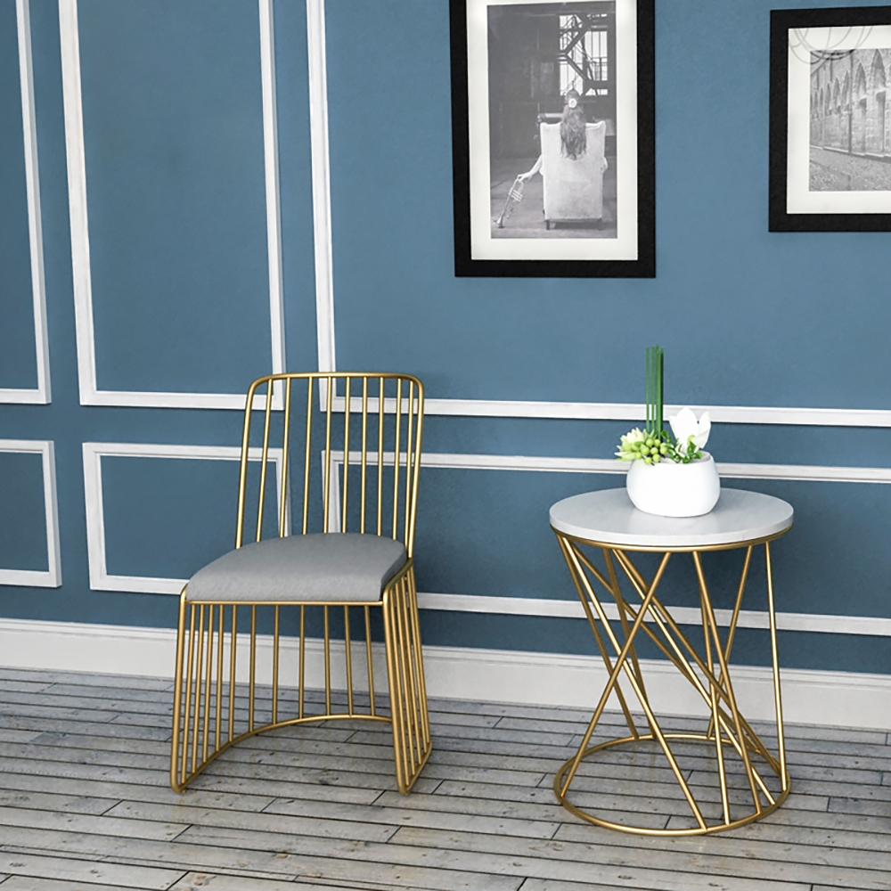 Modern Gold Dining Chair Grey Upholstered Dining Chair Velvet Dining Chair Set of 2 window image