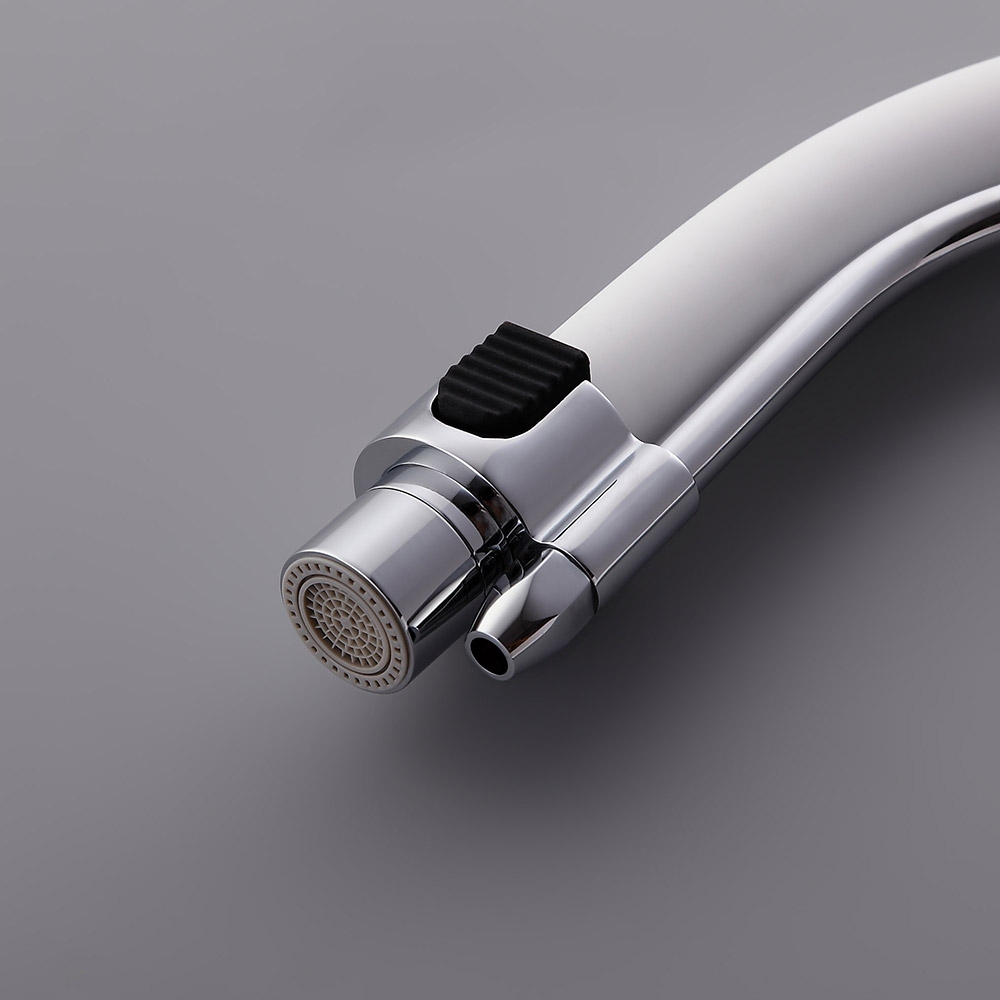 Modern Dual White Pull-Down Spray Filter Water Tap Monobloc Kitchen Tap Double Lever Handles in Chrome Finish window image