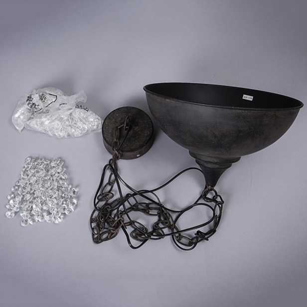 Industrial Rust Metal Dome Shade 1-Light Pendant Light with Clear Crystal Cascade window image