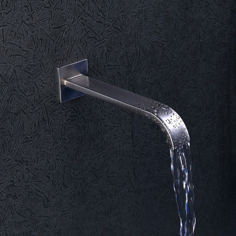 Contemporary Brushed Nickel Curved Bath Filler Spout Wall Mount Stainless Steel window image