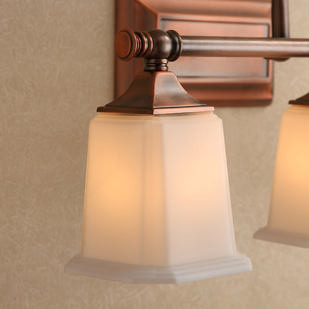 Retro Classic Antique Copper White Glass Square Shade 3-Light Indoor Lighting Bath Vanity Light window image