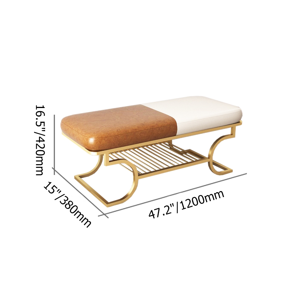 Modern Upholstered Bench Brown & White PU Leather Bench with Shoe Storage window image