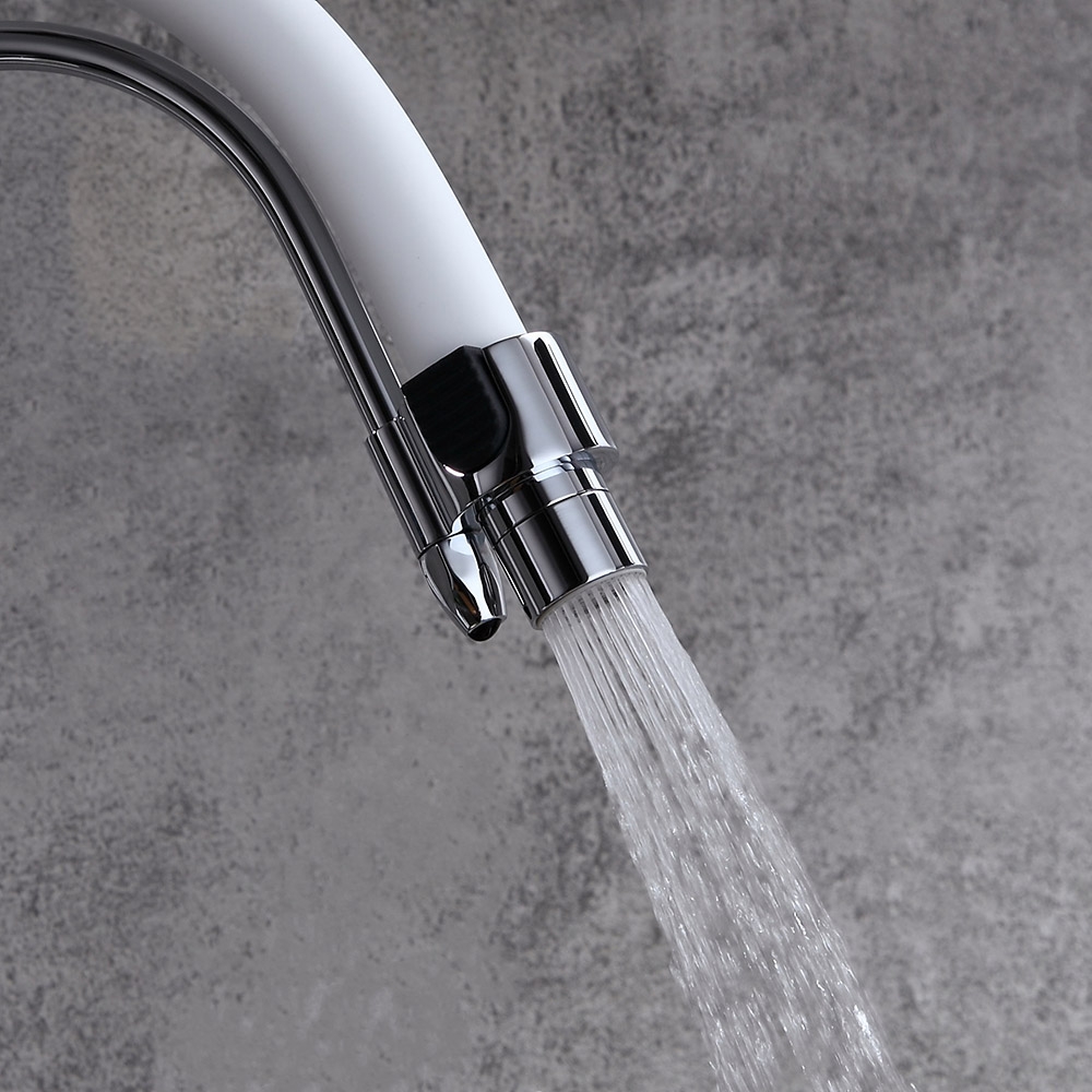 Modern Dual White Pull-Down Spray Filter Water Tap Monobloc Kitchen Tap Double Lever Handles in Chrome Finish window image