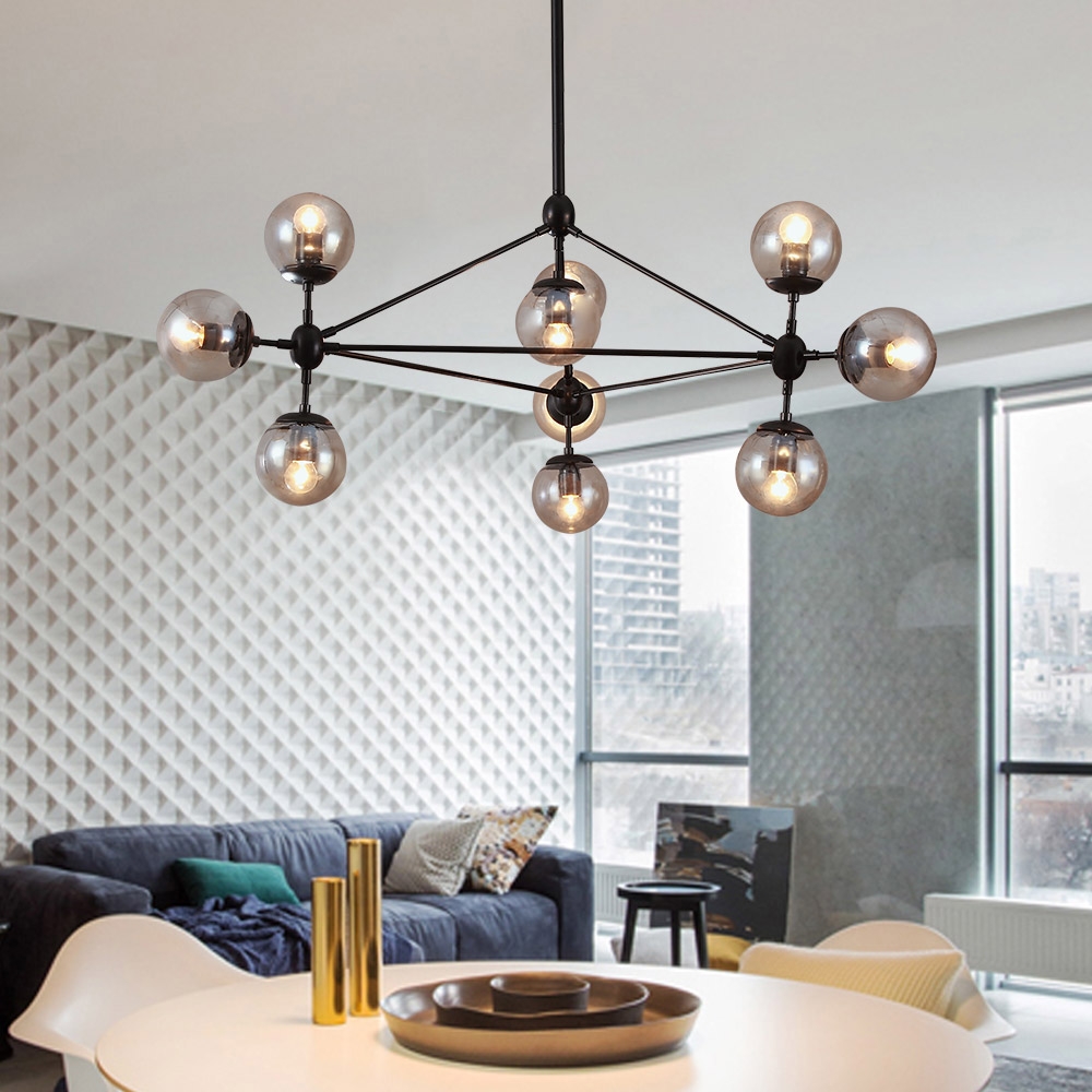 Retro Industrial Loft Multiple Tea Glass Globe Black Iron 15-Light Pendant Light window image