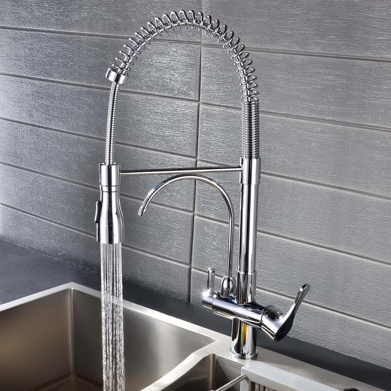 Commercial Dual-Function Dual Handle Kitchen Tap with Water Filtering in Chrome window image
