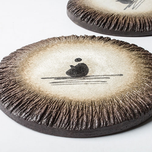 Round Handmade Ceramic Coasters Brown & Beige Drink Coasters Meditation Set of 4 window image