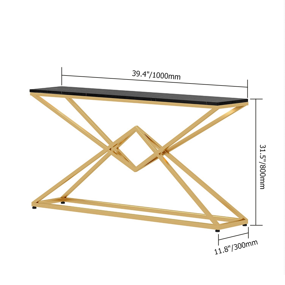 Modern White Luxury Sintered Stone Narrow Console Table Rectangular Gold Finish window image