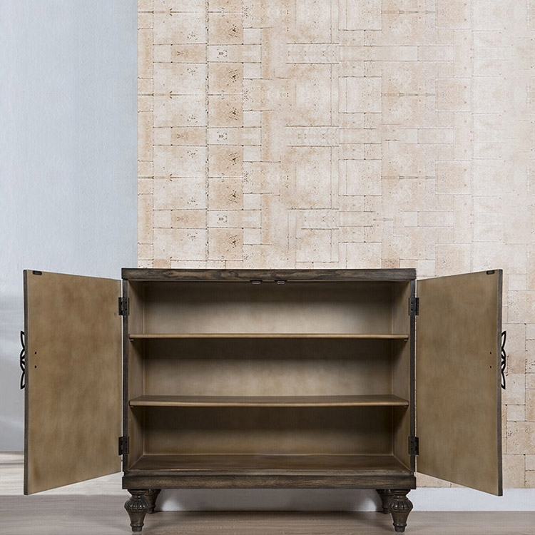 Vintage Retro Sideboard 2 Doors Accent Cabinet Solid Wood Cabinet with Adjustable Shelf window image