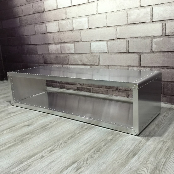 Aviator Coffee Table 47 Inch Rectangular Coffee Table Industrial Loft Aluminum Panel Table window image