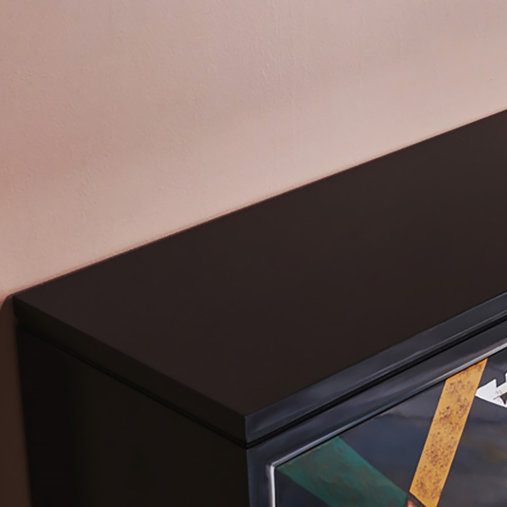 Modern Black Storage Shoe Cabinet With 3 Doors Entryway Cabinet Hand-Painted window image