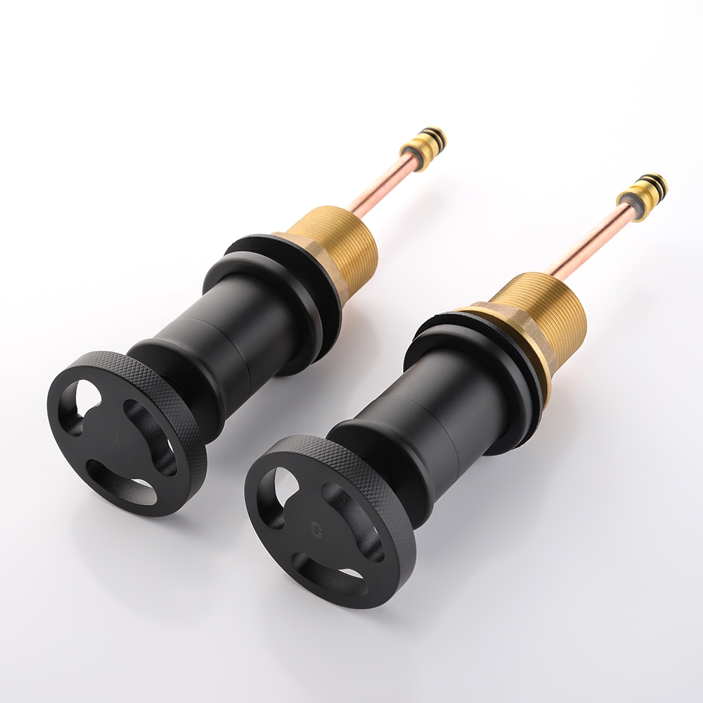 Ruth Industrial Pipe Robinet de salle de bain 3 trous à double poignée Noir mat image de fenêtre