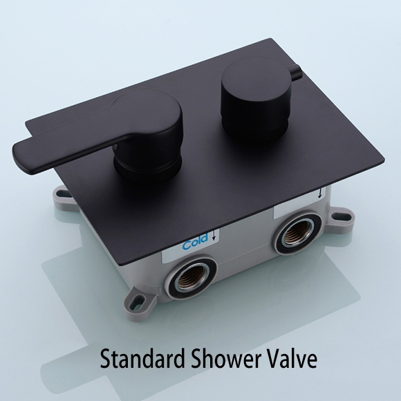 Contemporary Luxury Thermostatic Wall Mounted Waterfall Rain Shower Head & Hand Shower System in matte black Finish window image