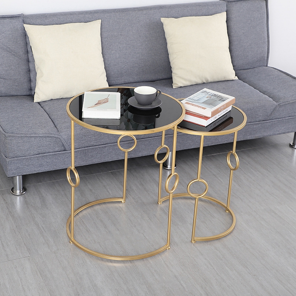 Lot de 3 tables d'appoint modernes en verre en métal doré image de fenêtre