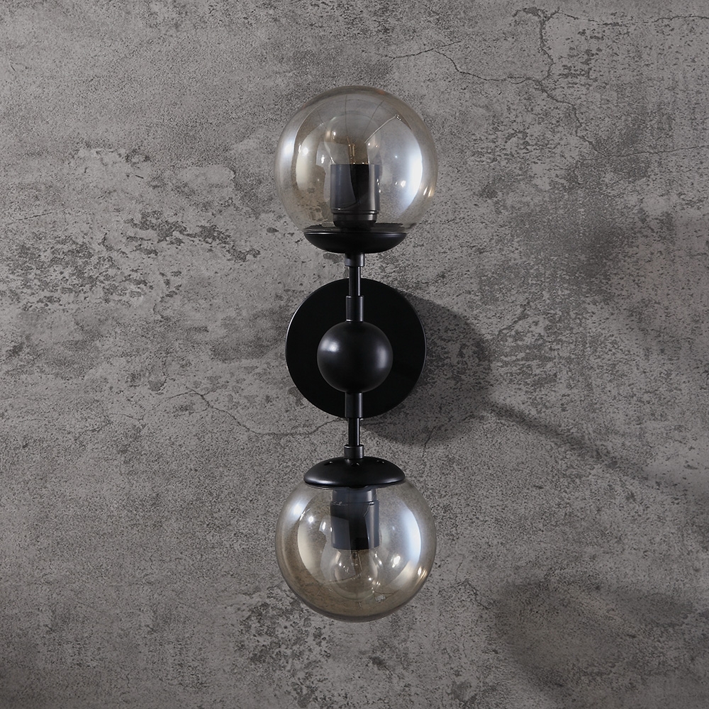 Adory Retro 2-Light Tea Glass Globe Shade Black Metal Base Indoor Sconce Wall Lamp window image