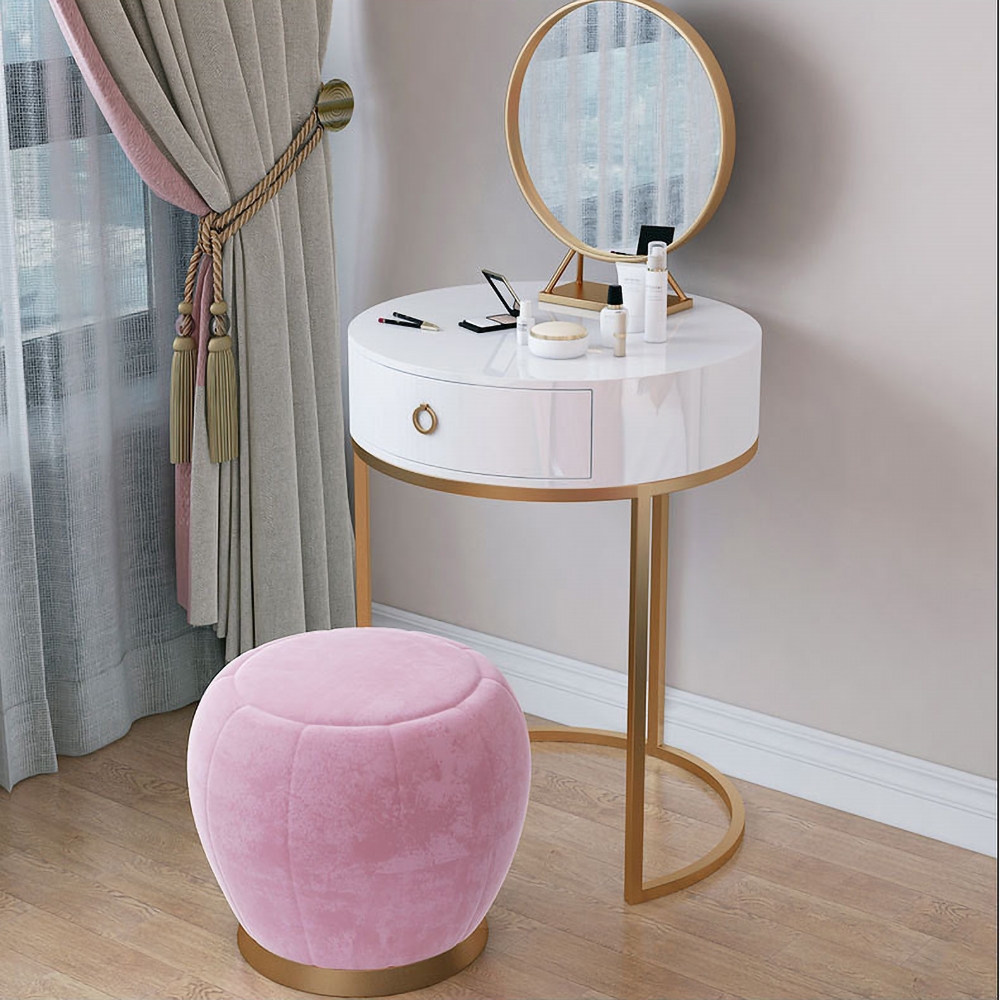 White Makeup Vanity Set with Drawer Velvet Stool Mirror Included Metal in Gold window image