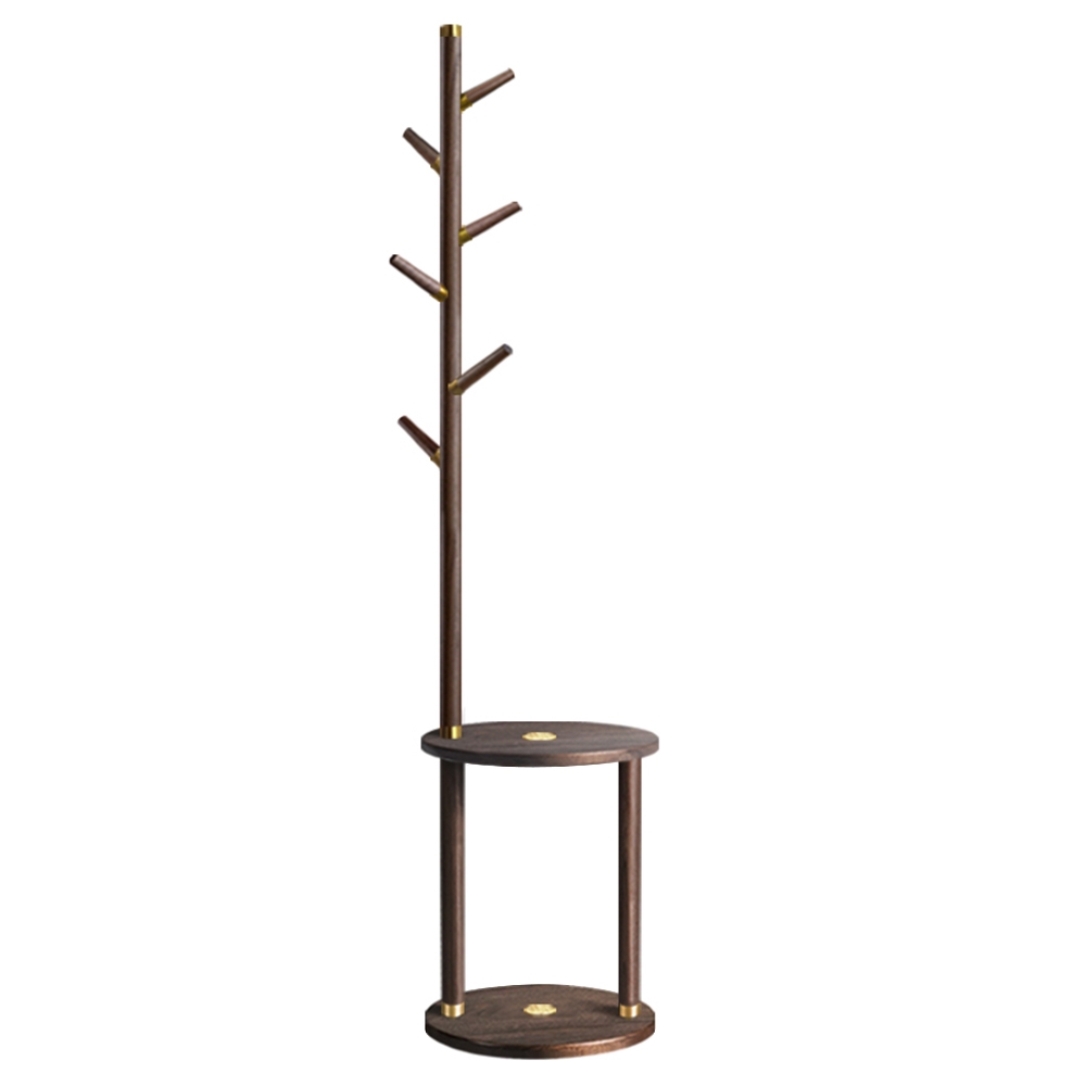 76'' Modern Black Walnut Rubber Wood Coat Rack Freestanding 6 Hooks with Round Table window image