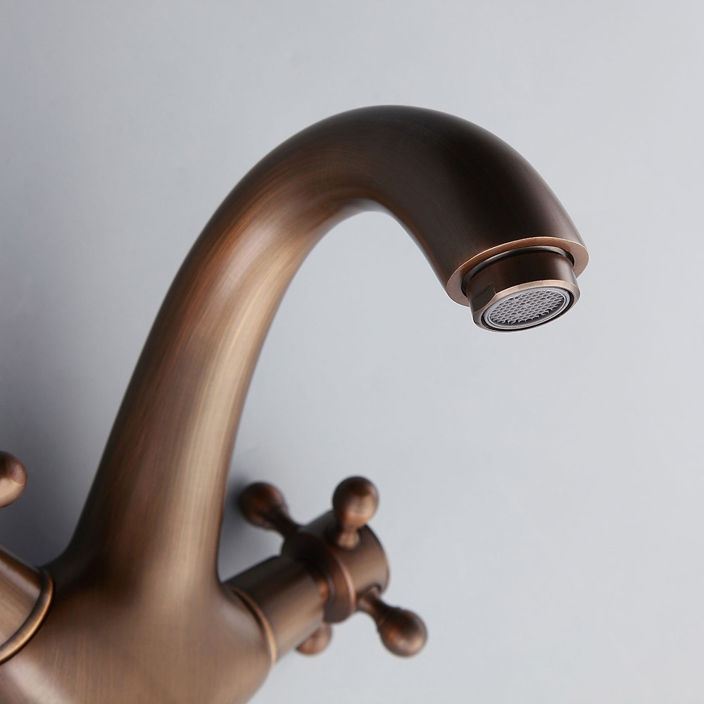 Suex Classique Bronze Monobloc Robinet Mitigeur de Lavabo de Salle de Bain Poignée Croisé en Laiton image de fenêtre